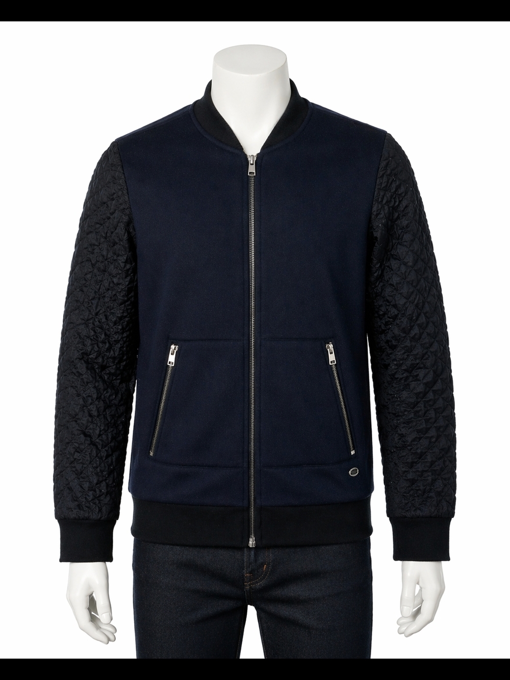 Scotch & Soda Bomber Jacket M Navy Quilted Sleeve Zip Up Unisex Streetwear